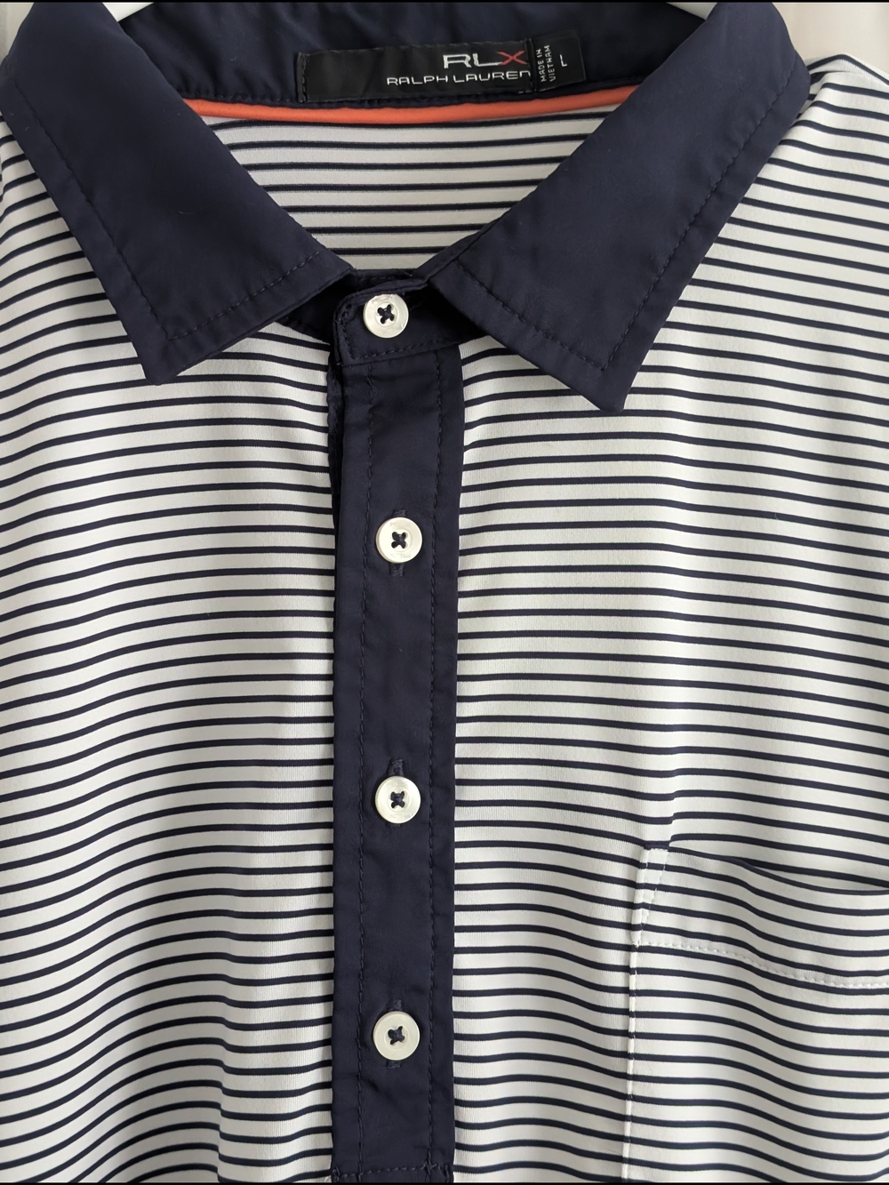 RLX Ralph Lauren Striped Polo Golf Shirt in Navy and White - Size Large 👍